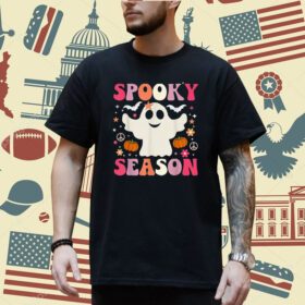 Groovy Spooky Season Cool Ghost Pumpkin Funny Halloween Kids T-Shirt