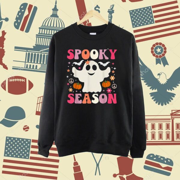 Groovy Spooky Season Cool Ghost Pumpkin Funny Halloween Kids T-Shirt