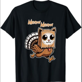 Thanksgiving Cat Funny Fake Cat Meow Thanksgiving Turkey T-Shirt
