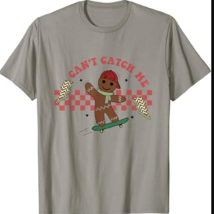 Can't Catch Me Merry Christmas Boy Skateboarding Gingerbread T-Shirt