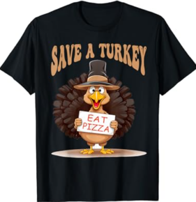 Save A Turkey Eat Pizza Funny Autumn Thanksgiving groovy T-Shirt