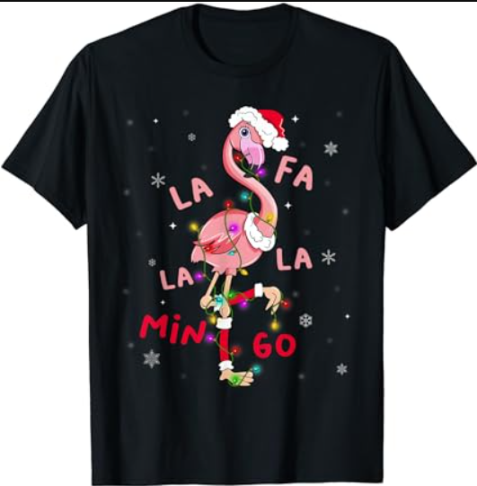 Fa La La Mingo Flamingo Christmas Tree Lights Tropical Xmas T-Shirt