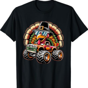 Thanksgiving Turkey Riding Monster Truck Boys Kids T-Shirt