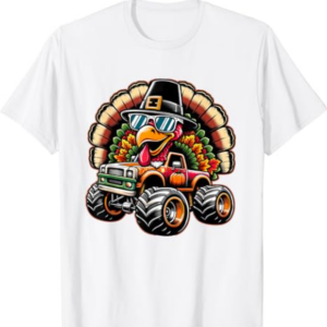 Thanksgiving Turkey Riding Monster Truck Boys Kids T-Shirt