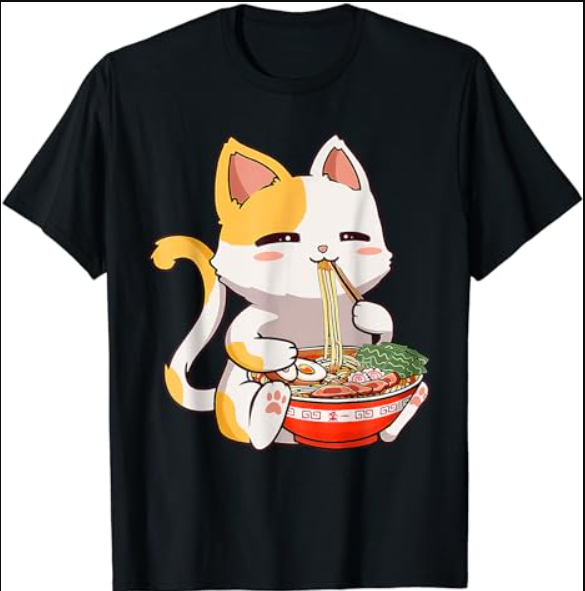 Kawaii Cute Cat Ramen Noodles Anime Girls Teen Japanese Food T-Shirt