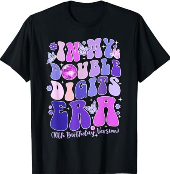 Groovy Retro In My Double Digits Era 10th Birthday Girl T-Shirt