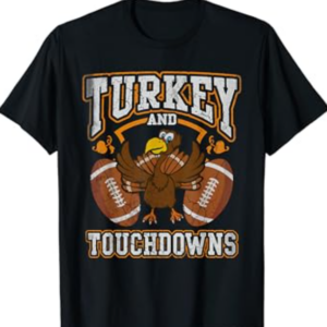 Turkey And Touchdowns Football Retro Thanksgiving Men Boys T-Shirt