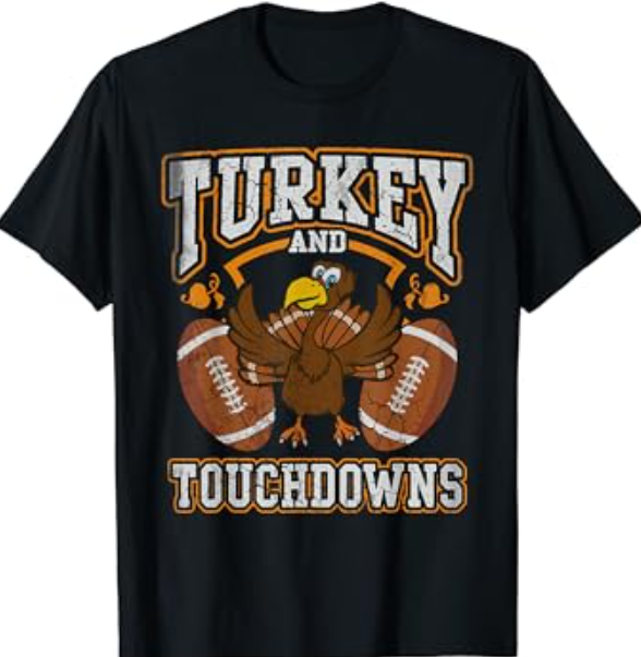 Turkey And Touchdowns Football Retro Thanksgiving Men Boys T-Shirt