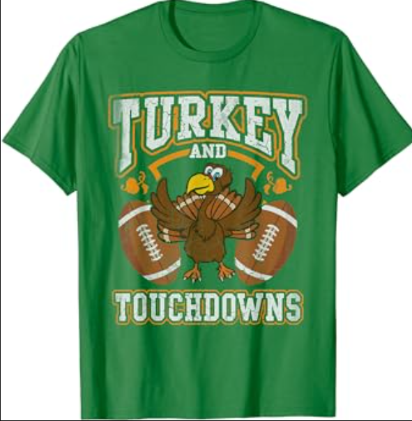 Turkey And Touchdowns Football Retro Thanksgiving Men Boys T-Shirt