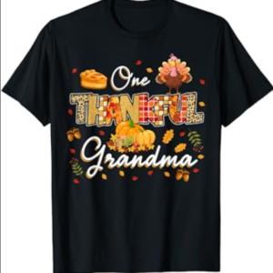 One Thankful Grandma Fall Leaves Autumn Grandma Thanksgiving T-Shirt