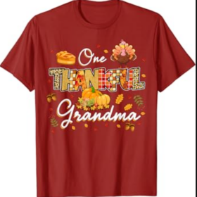 One Thankful Grandma Fall Leaves Autumn Grandma Thanksgiving T-Shirt