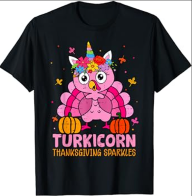 Funny Turkicorn Unicorn Turkey Funny Thanksgiving Girls Kids T-Shirt