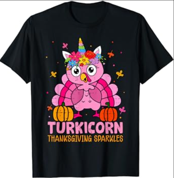 Funny Turkicorn Unicorn Turkey Funny Thanksgiving Girls Kids T-Shirt