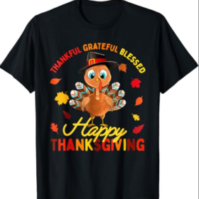 Thankful Grateful Blessed Thanksgiving Turkey Women Girls T-Shirt