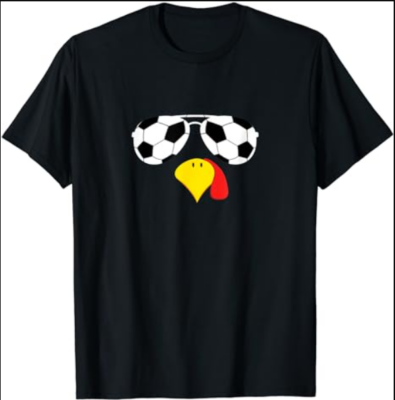 Cool Turkey Face With Soccer Sunglasses Thanksgiving For Boy T-Shirt
