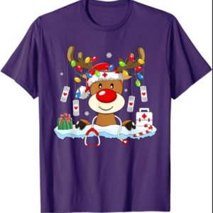 Nurse Christmas Reindeer Stethoscope Nursing Matching Xmas T-Shirt