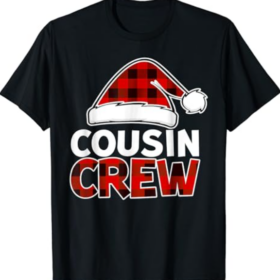 Christmas Cousin Crew Santa Hat Buffalo Plaid Red Funny Xmas T-Shirt