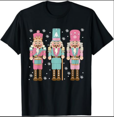 Vintage Pink Nutcracker Squad Women Girl Kids Pink Christmas T-Shirt