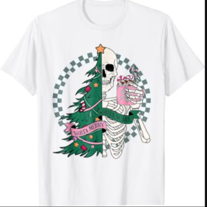 Funny Christmas Sorta Merry Sorta Scary Skeleton Xmas Tree T-Shirt