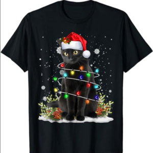 Black Cat Santa Christmas Family Matching Pajamas Xmas T-Shirt