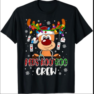 Peds Nurse Boo Crew Reindeer Nurse Buffalo Plaid Christmas T-Shirt