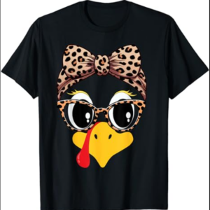 Turkey Face Leopard Print Glasses and Headband Thanksgiving T-Shirt