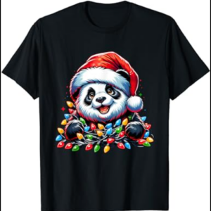 Panda Santa Christmas Light Christmas Panda Pajamas Kids T-Shirt
