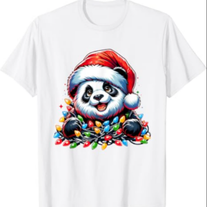 Panda Santa Christmas Light Christmas Panda Pajamas Kids T-Shirt