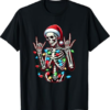 Rock n Roll Sign Hand Skeleton Santa Christmas Men Women T-Shirt