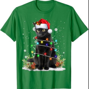 Black Cat Santa Christmas Family Matching Pajamas Xmas T-Shirt