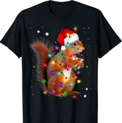 Squirrel Christmas Hat Santa Pajama Squirrels Lover Xmas T-Shirt