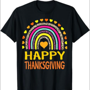 Leopard Rainbow Thankful Thanksgiving Teacher Women Kids T-Shirt