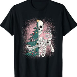 Sorta Merry Sorta Scary Funny Christmas Skeleton Bleached T-Shirt
