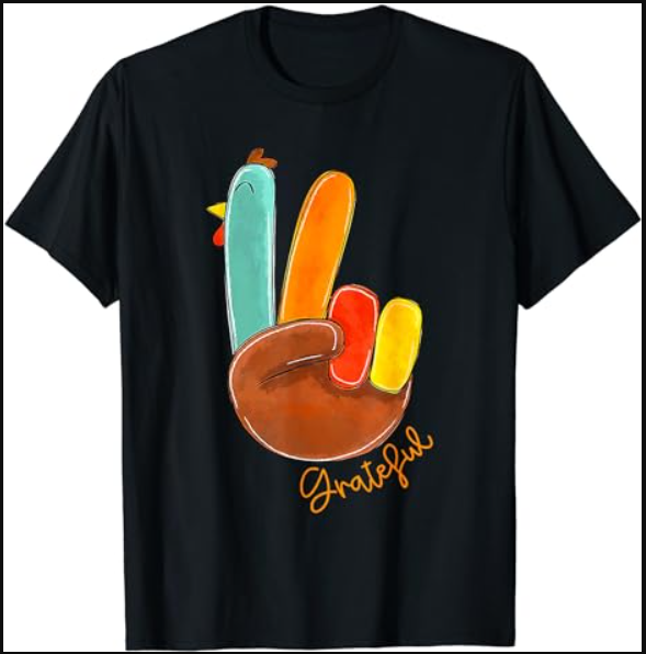 Funny Peace Sign Turkey Hand Cool Thanksgiving Hippie Men T-Shirt