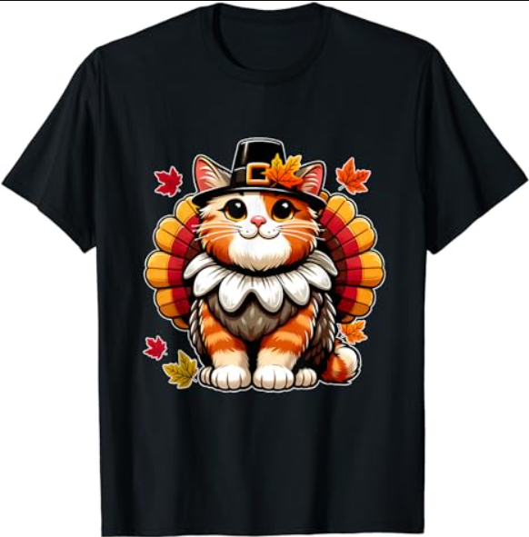 Pilgrim Cat in Turkey Disguise turkey costume Thanksgiving T-Shirt