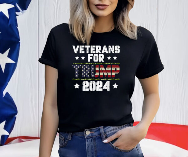 Dad Grandpa Veterans For Trump 2024 American Flag Camo T-Shirt