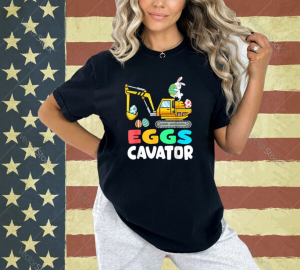 Eggs Cavator Easter Bunny Excavator Toddler Boys Easter Kids T-Shirt