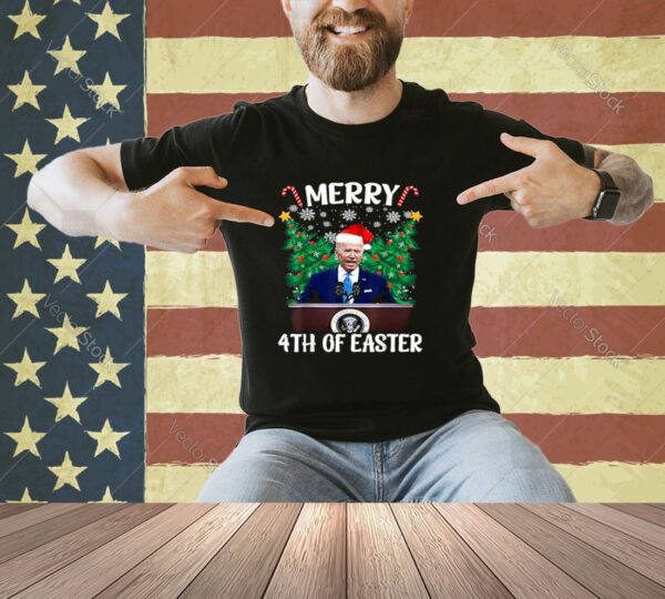 Funny Joe Biden Christmas Santa Hat Merry 4th Of Easter Tree T-Shirt