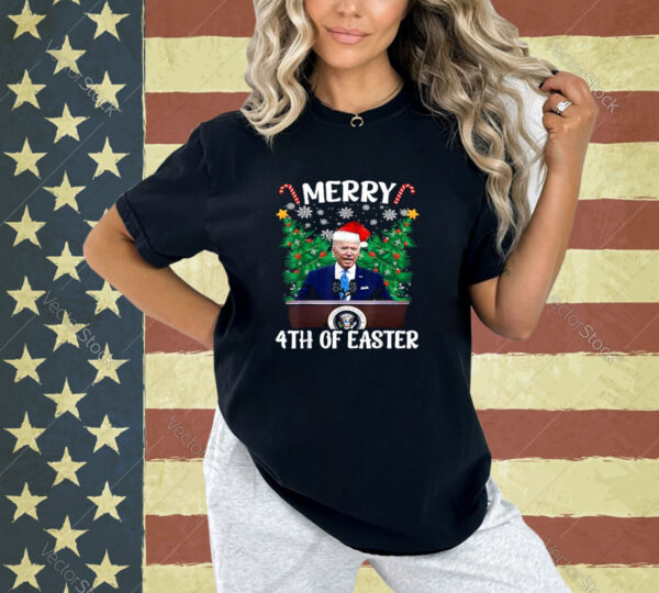 Funny Joe Biden Christmas Santa Hat Merry 4th Of Easter Tree T-Shirt