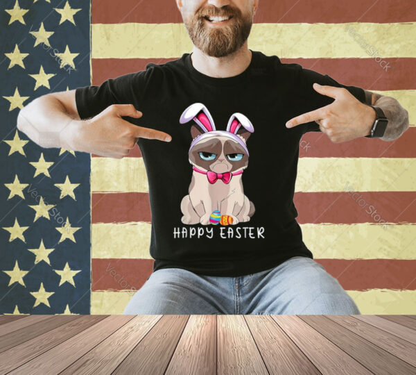 Happy Easter Bunny Funny Pajama Dress Cat Grumpy Rabbit Ears T-Shirt