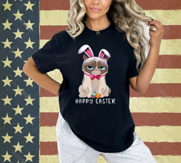 Happy Easter Bunny Funny Pajama Dress Cat Grumpy Rabbit Ears T-Shirt