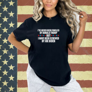 Womens I’ve Never Been Fondled By Donald Trump But Screwed By Biden V-Neck T-Shirt