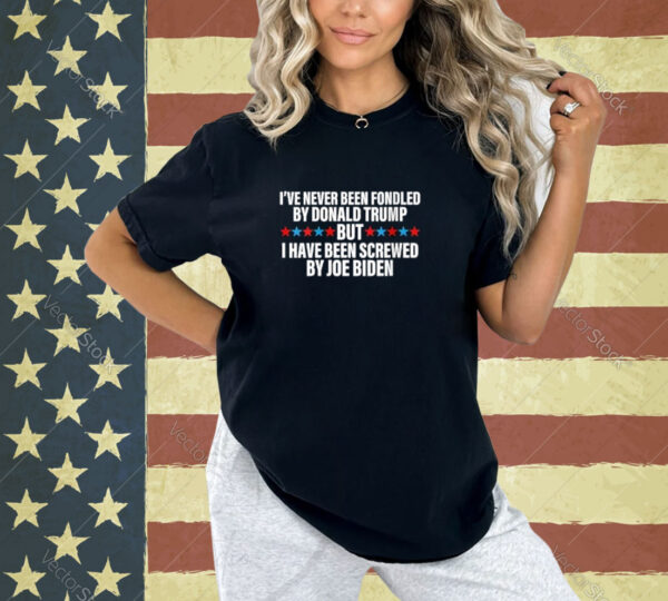 Womens I’ve Never Been Fondled By Donald Trump But Screwed By Biden V-Neck T-Shirt