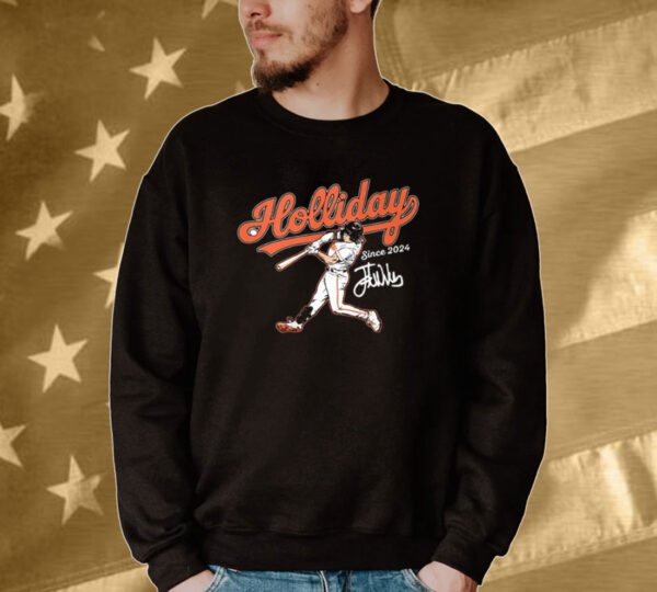 Jackson Holliday Orioles Baseball Slugger Swing Tee Shirt