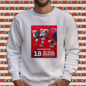 Official Alex Ovechkin Of Washington Capitals NHL Became The First Player Had At Least 30 Goals In 18 Seasons NHL Tee shirt