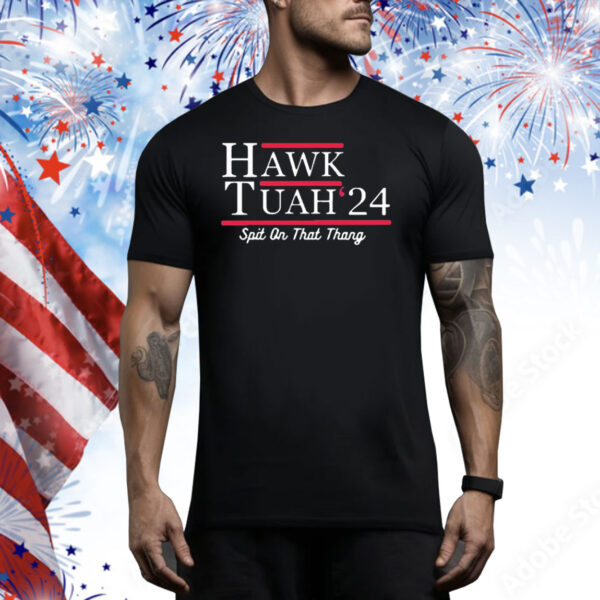 Official Hawk Tuah ’24 Spit On That Thang Text Black Tee Shirt