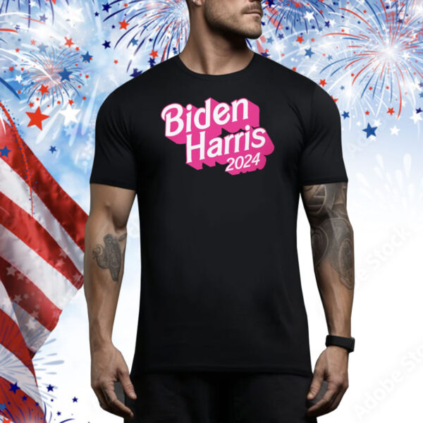 Biden Harris 2024 Pink Font Unisex Heavy Cotton Tee Shirt
