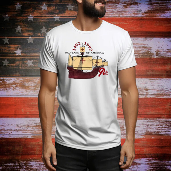 Coldhealing 500 Years Of America 1492-1992 Mayflower Ship Tee Shirt