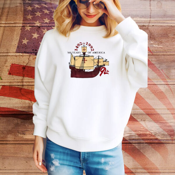 Coldhealing 500 Years Of America 1492-1992 Mayflower Ship Tee Shirt