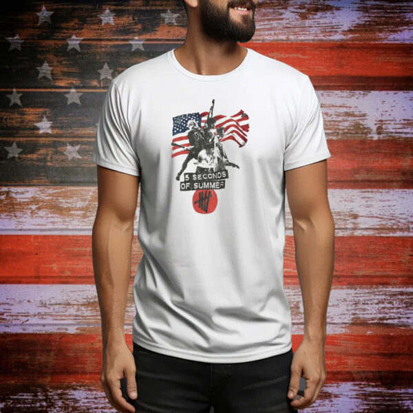 Official 5SOS 5 Seconds Of Summer American USA Flag Tee Shirt